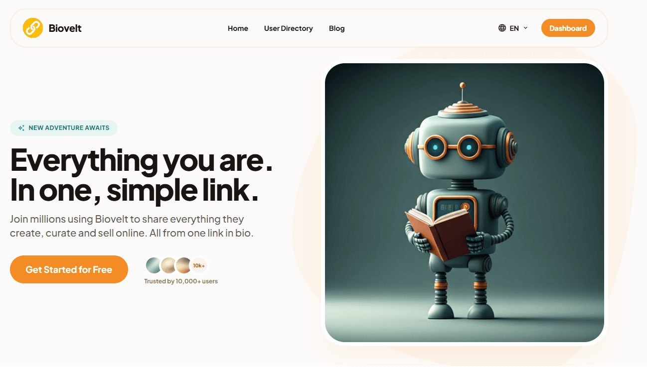 Biovelt - A free link-in-bio tool