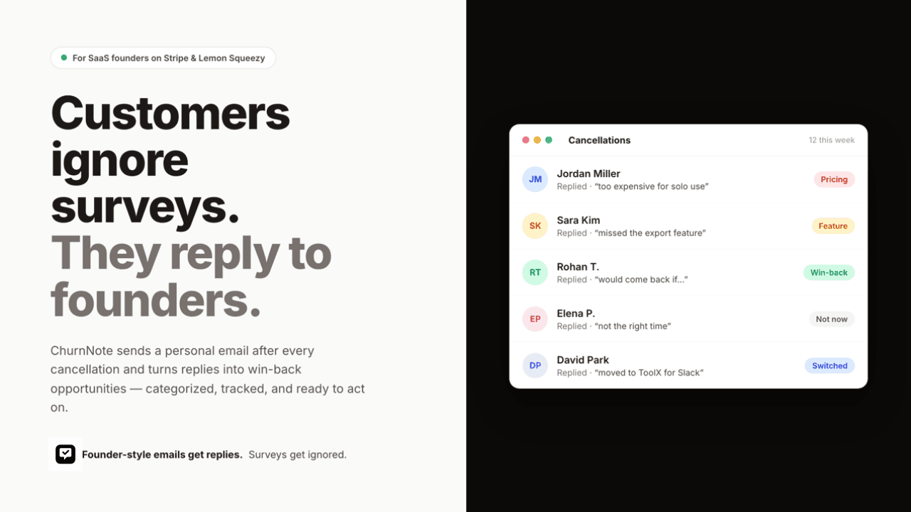 ChurnNote - Churn feedback and win-backs