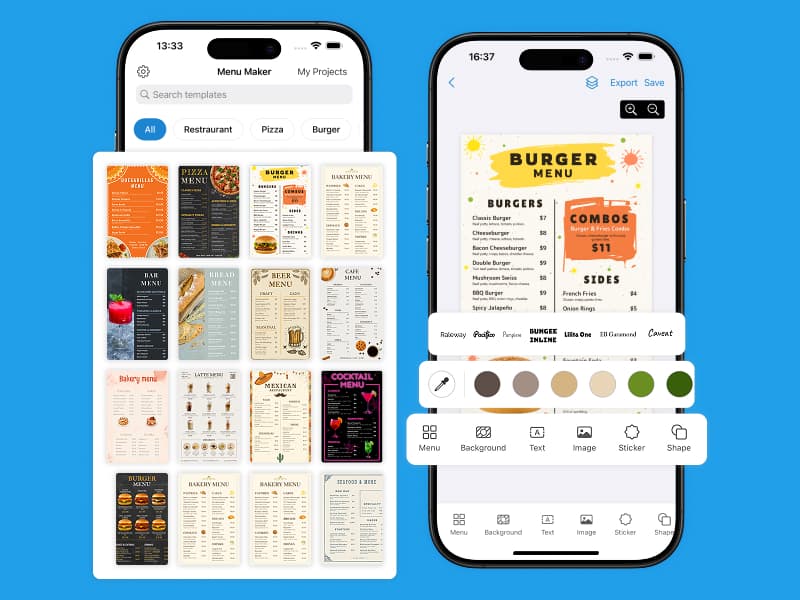 Menu maker app