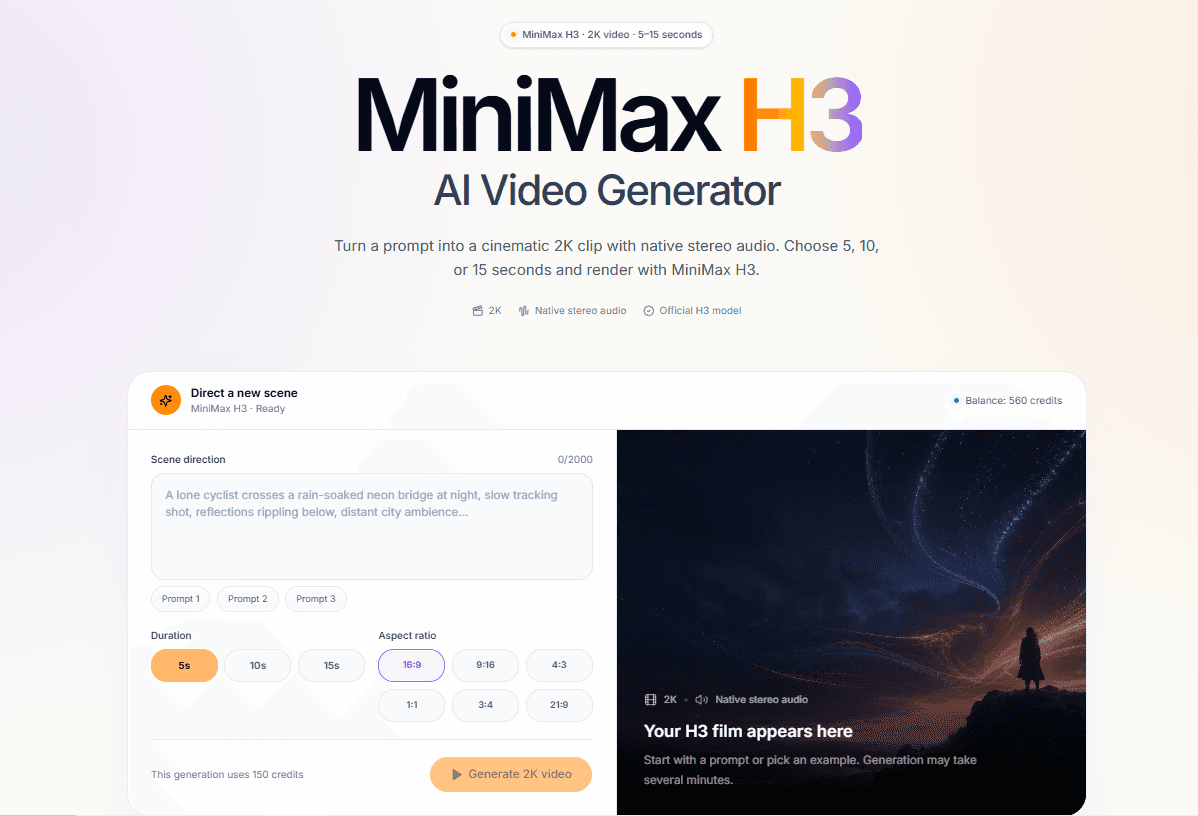 MiniMax H3 Video Generator