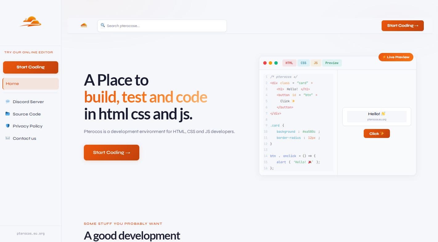 Pterocos - HTML CSS JS Editor with AIchat