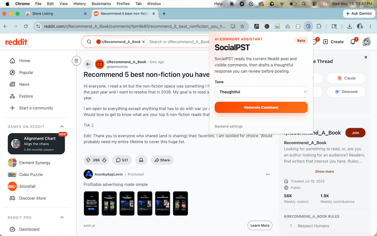 SocialPST - Subscribe to the extension
