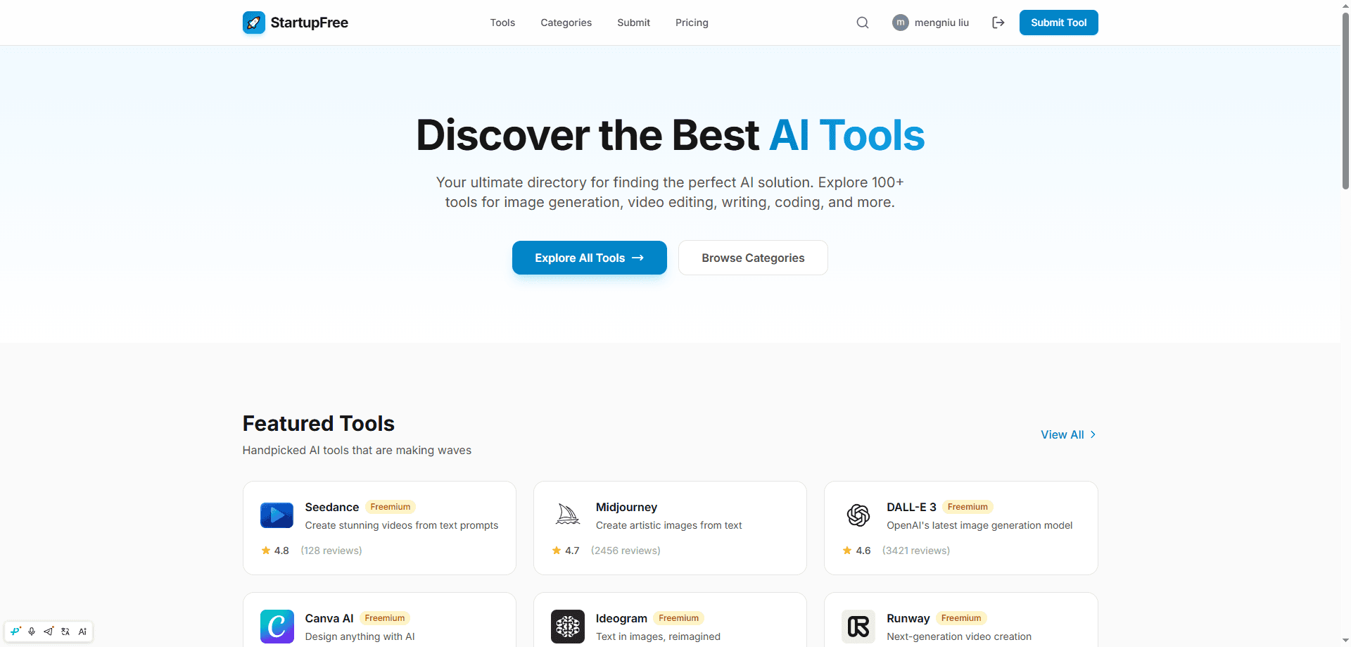 StartupFree - Discover AI Tools for Startups