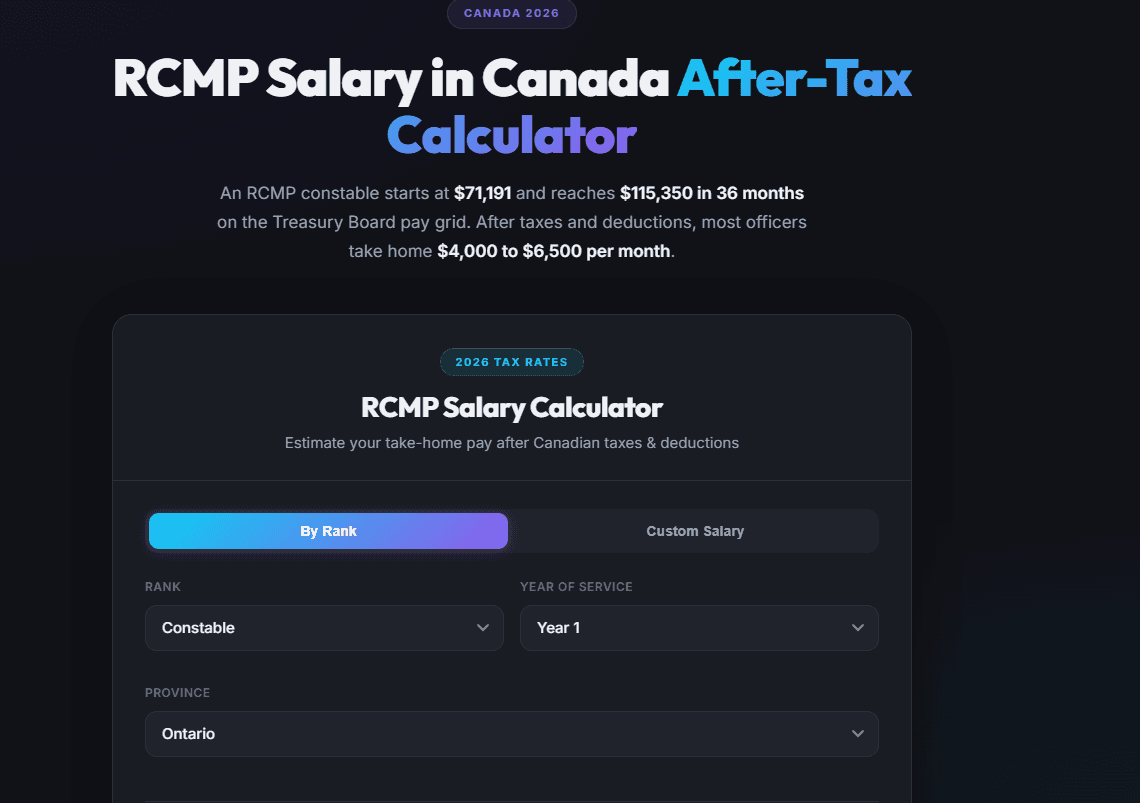 RCMP Salary in Canada After-Tax Calculator - RCMP Salary in Canada