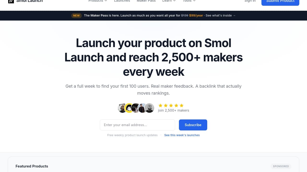 Smol Launch | Launch Your Product Weekly - Launch weekly, earn votes.