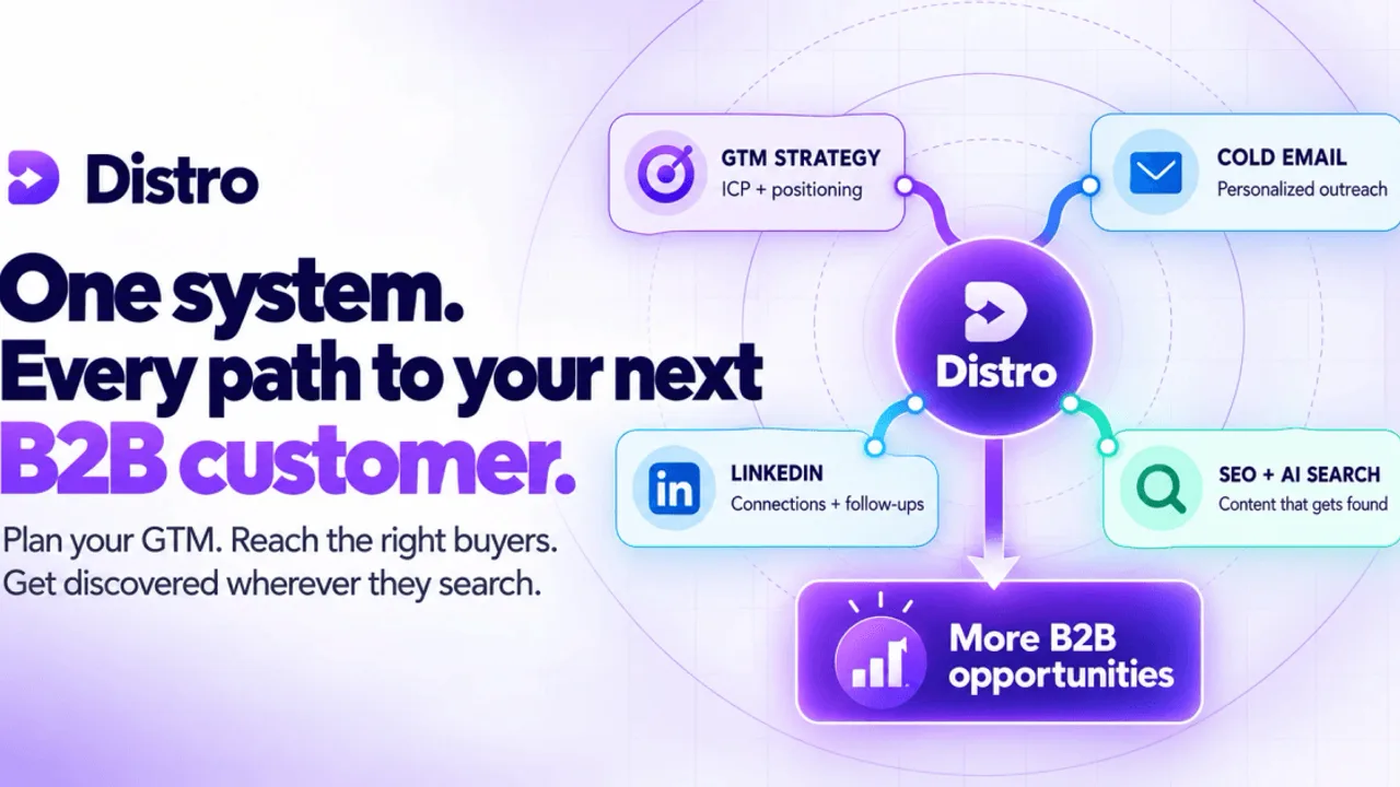 Distro - B2B go-to-market platform that runs personalized cold email and LinkedIn outreach, and publishes SEO content to bring you customers from Google and AI search.