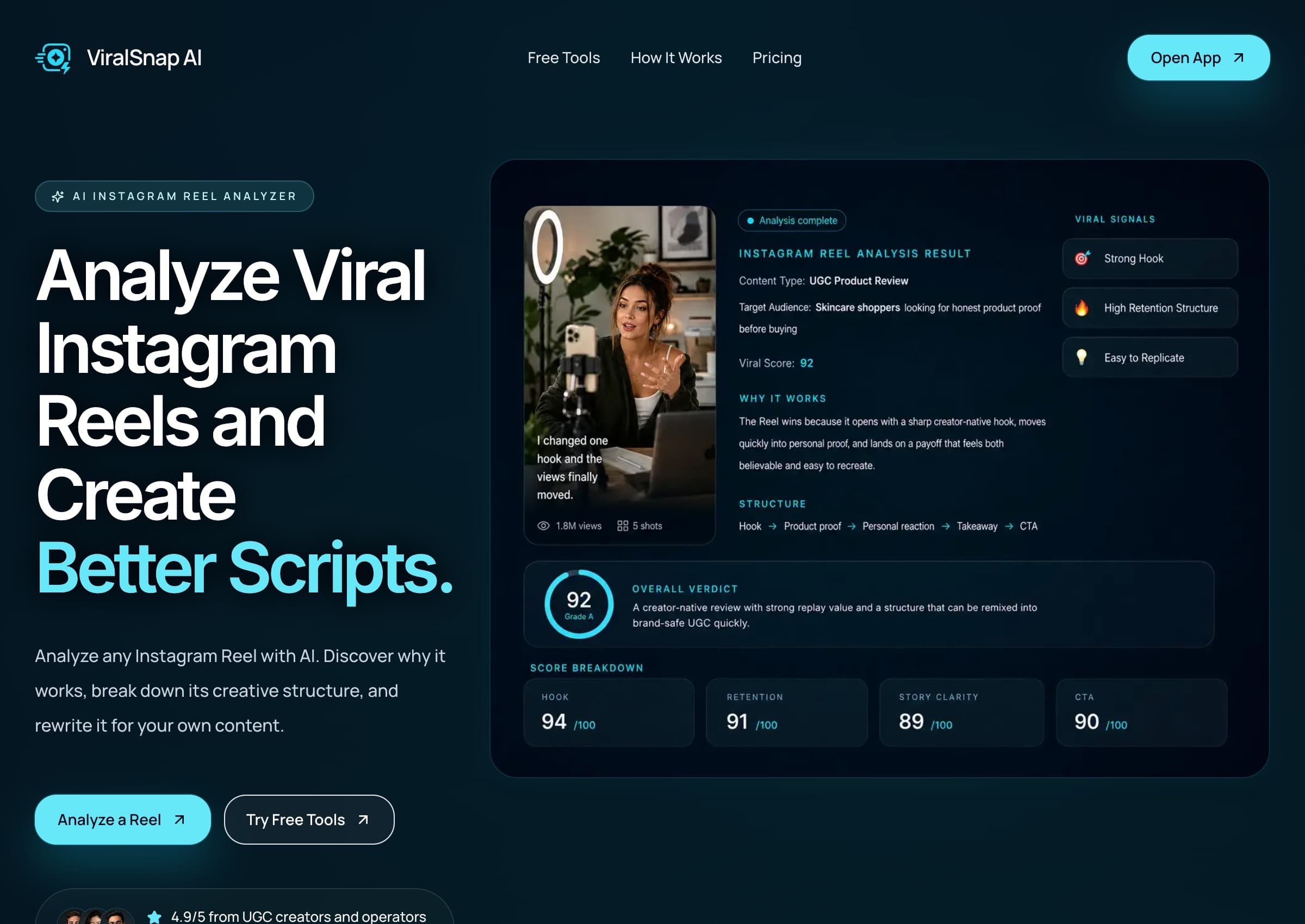 ViralSnap AI - Analyze viral Instagram Reels to understand their structure and turn them into scripts for your own content.