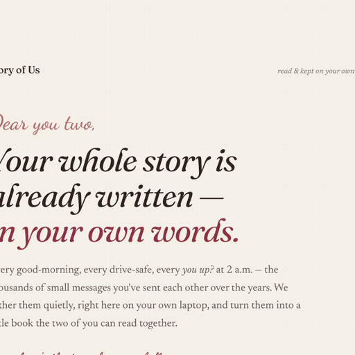 Story of Us - An AI keepsake made from WhatsApp/Messenger chat exports.