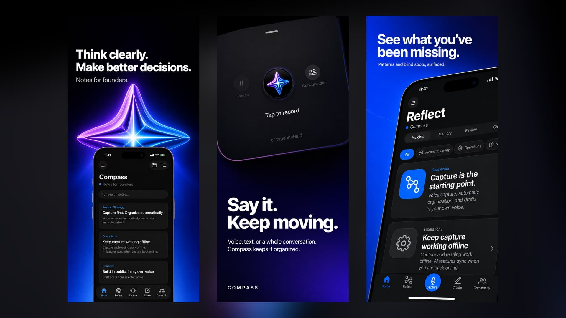 Compass - The voice-first notepad for AI-native founders.