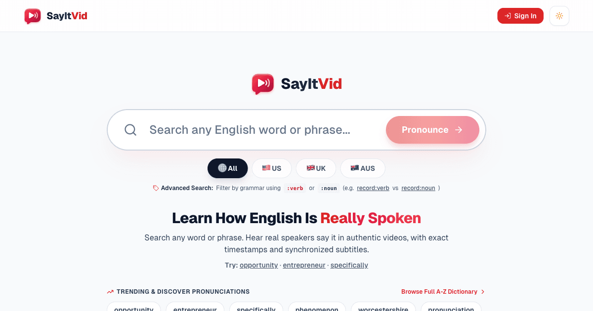 SayItVid - Search English words in videos for natural pronunciation
