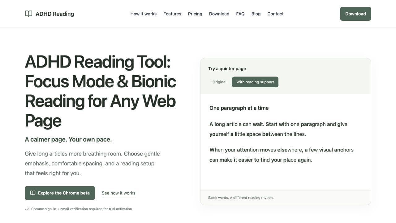 ADHD Reading - Adjust word-start emphasis, spacing and focus overlays for reading web articles in Chrome.