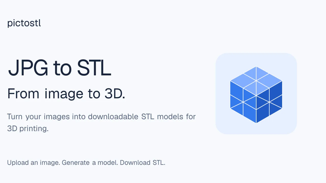 pictostl - Convert JPG images into 3D printable STL files using AI to interpret lighting and shadow into three-dimensional models.