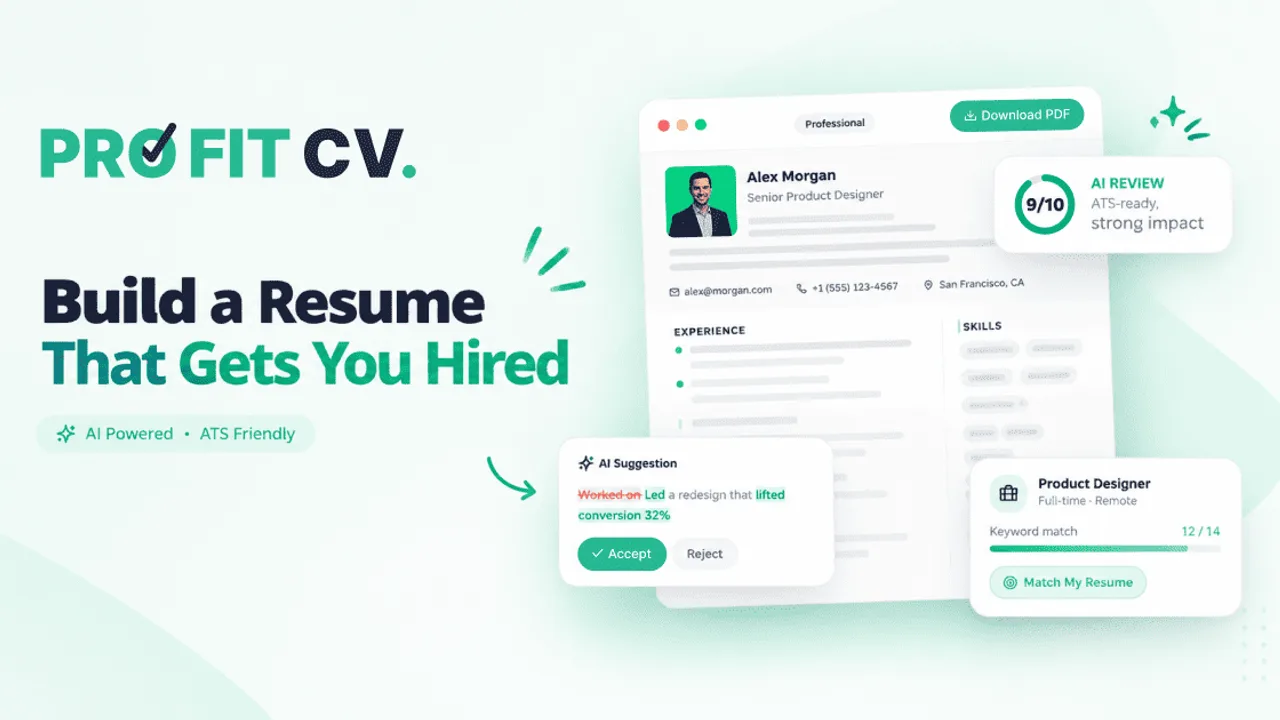 ProFitCV - AI resume builder that rewrites your resume and cover letter to fit any job description, and gets past the ATS.