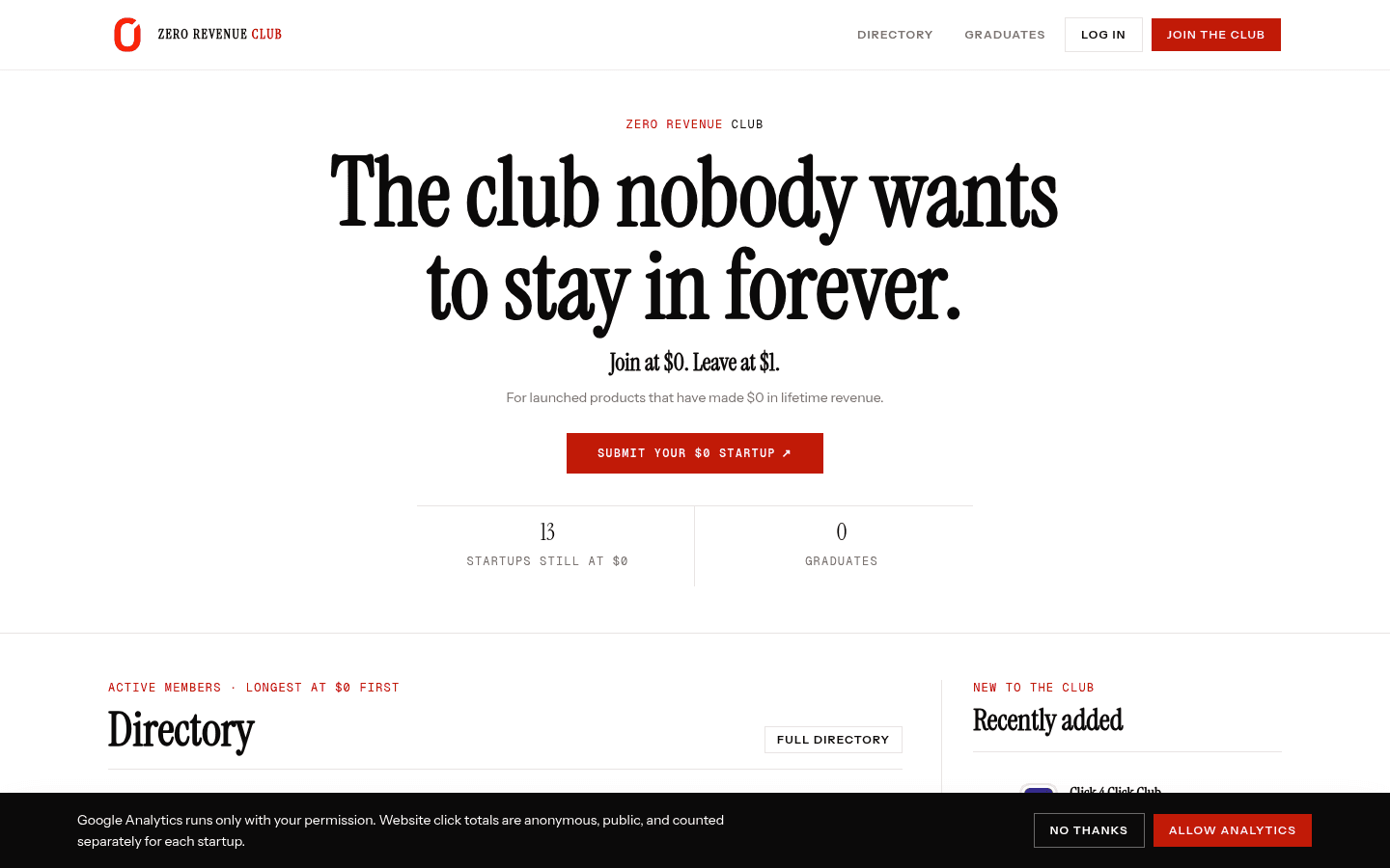 Zero Revenue Club - The club nobody wants to stay in forever.