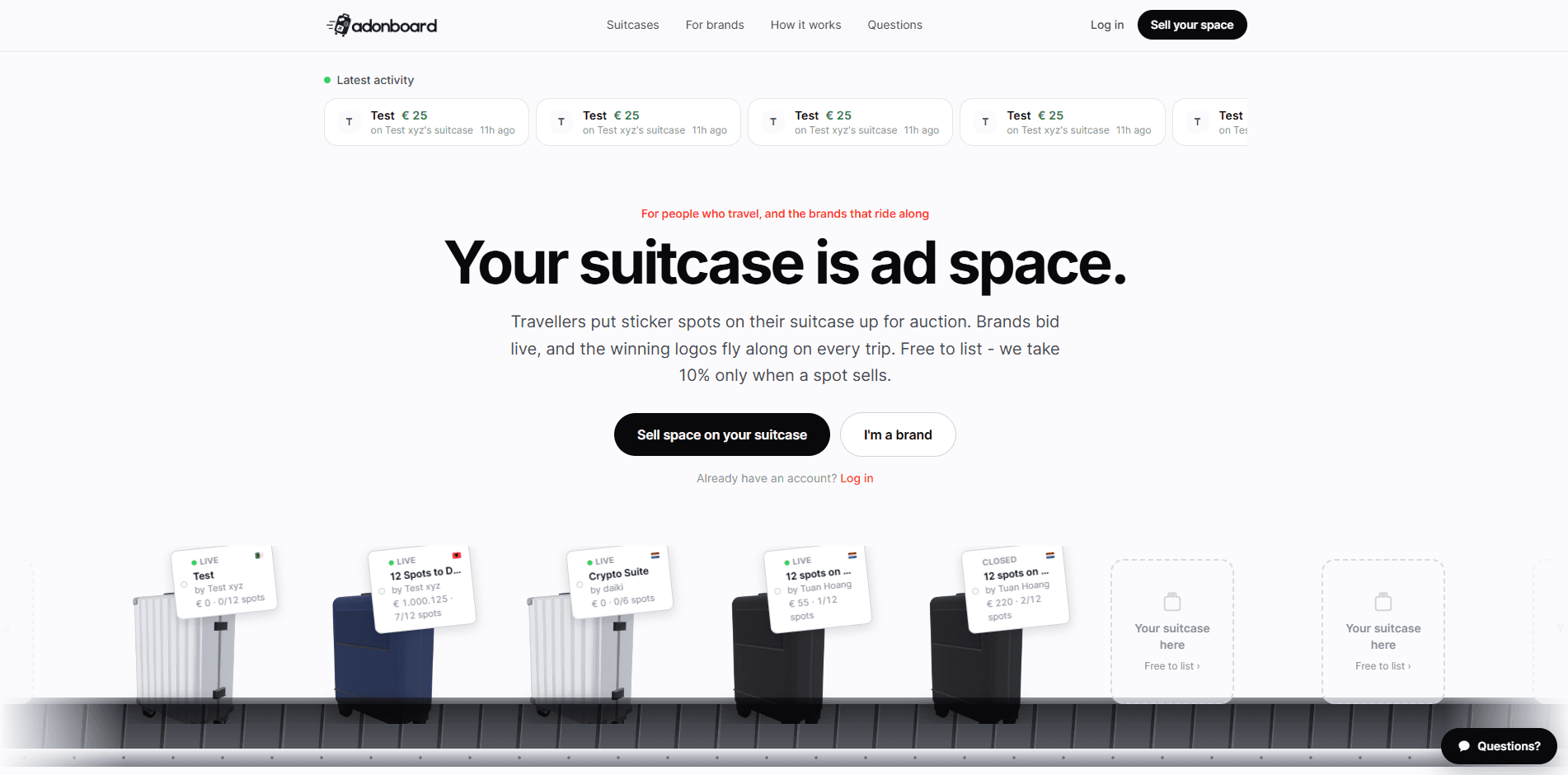 Adonboard - Travellers rent out the empty space on their suitcase, and brands bid for it.