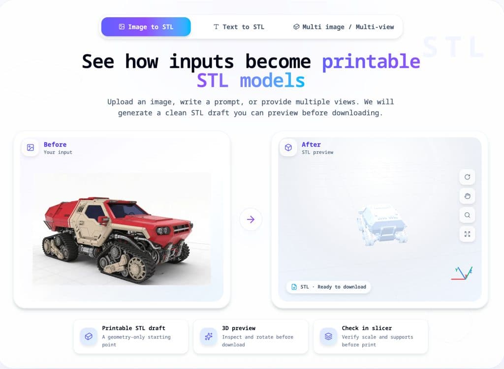 Image to STL - Turn reference images into STL model drafts.