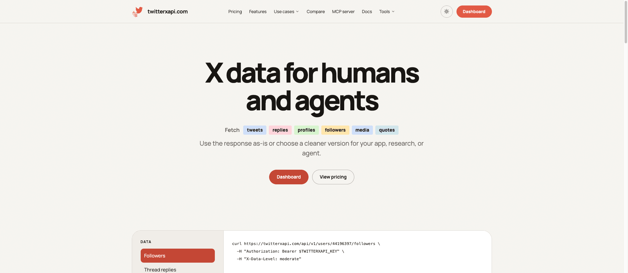 TwitterXAPI - TwitterXAPI provides public X data for apps and AI agents through REST and MCP.