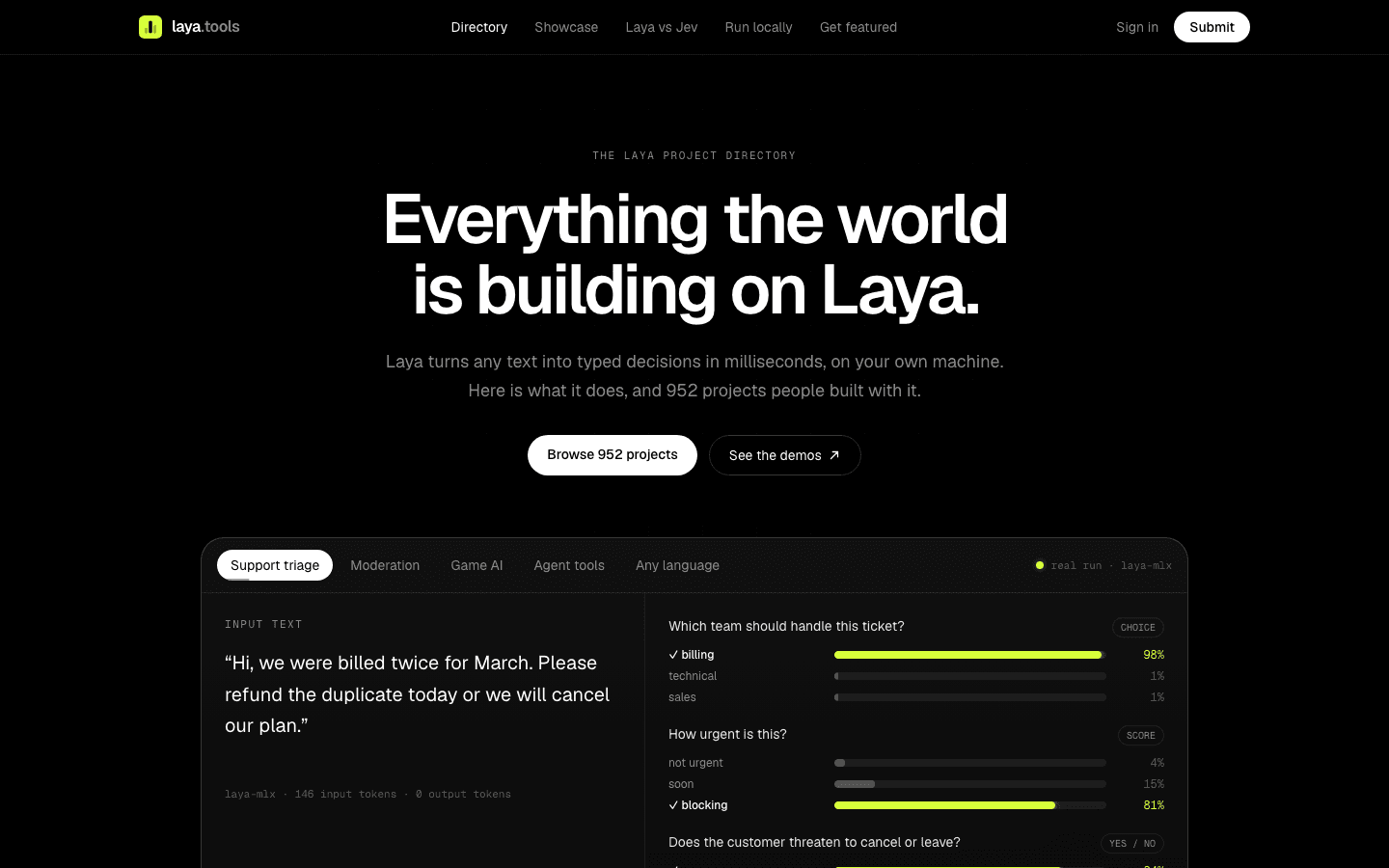 laya.tools - A free directory of 950+ projects built on Laya, the open-source decision model, updated daily.