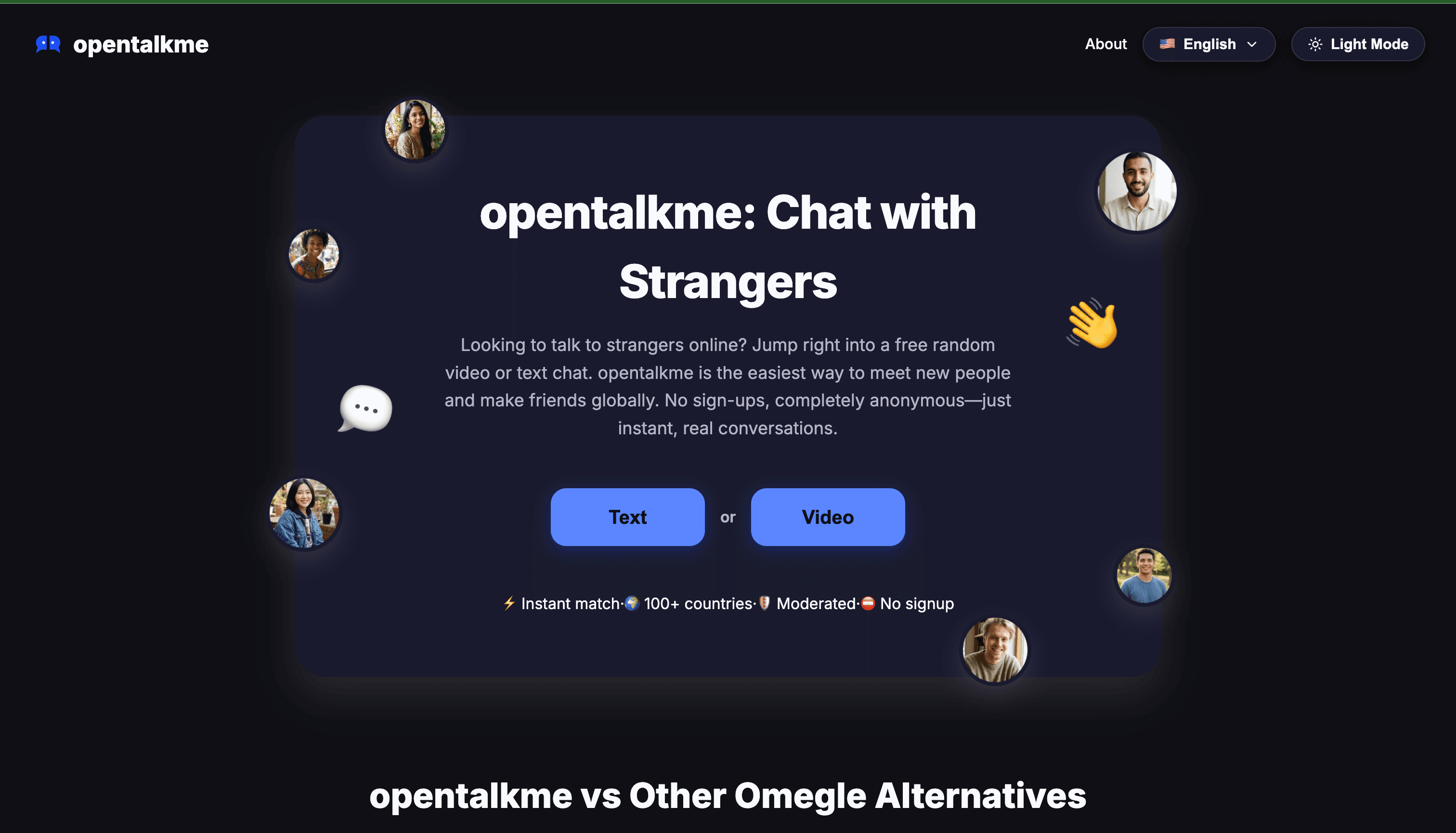 opentalkme - Chat with strangers instantly in random video or text chats without signing up or downloading anything.