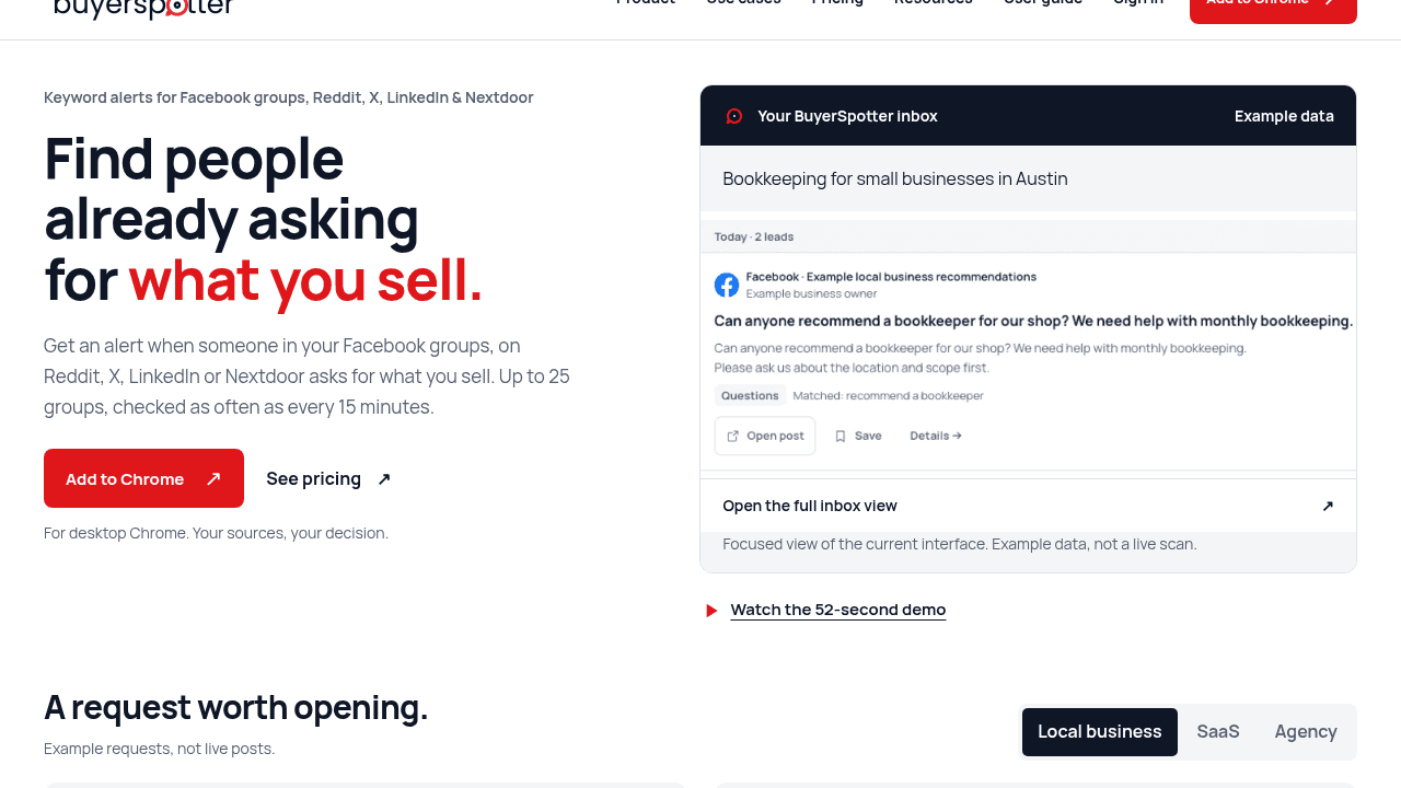 BuyerSpotter - Get alerts when people ask for what you sell.