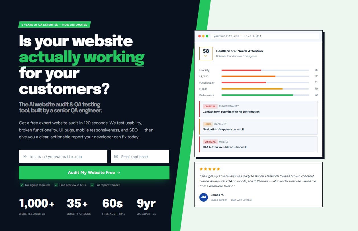 QAlaunch - Find what's broken on your website in about two minutes