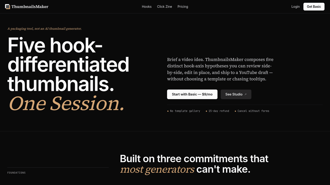 ThumbnailsMaker - ThumbnailsMaker is AI thumbnail art direction for YouTube creators, turning a video idea into five hook-differentiated thumbnails.