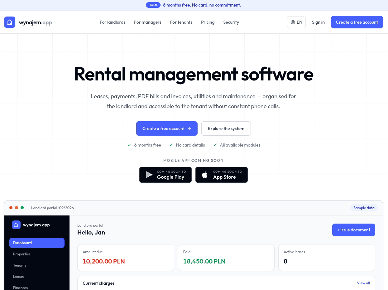 wynajem.app - Manage rental contracts, payments, invoices, utilities, and maintenance requests for apartment owners in one place.