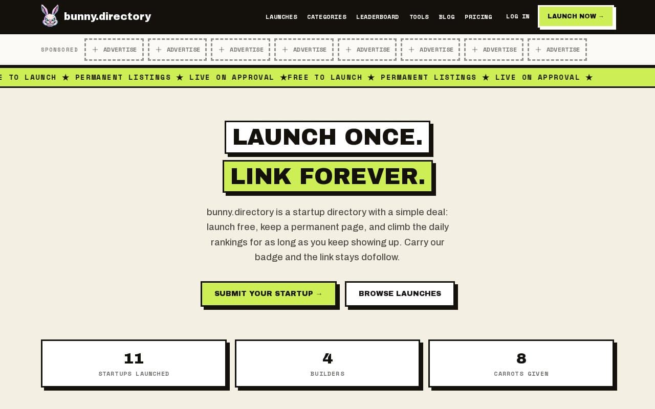 bunny.directory - A Product Hunt alternative with permanent listings.