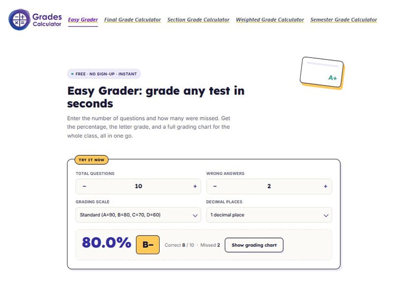 Easy Grader - Grade Calculator – Free Easy Grader for Tests and Assignments