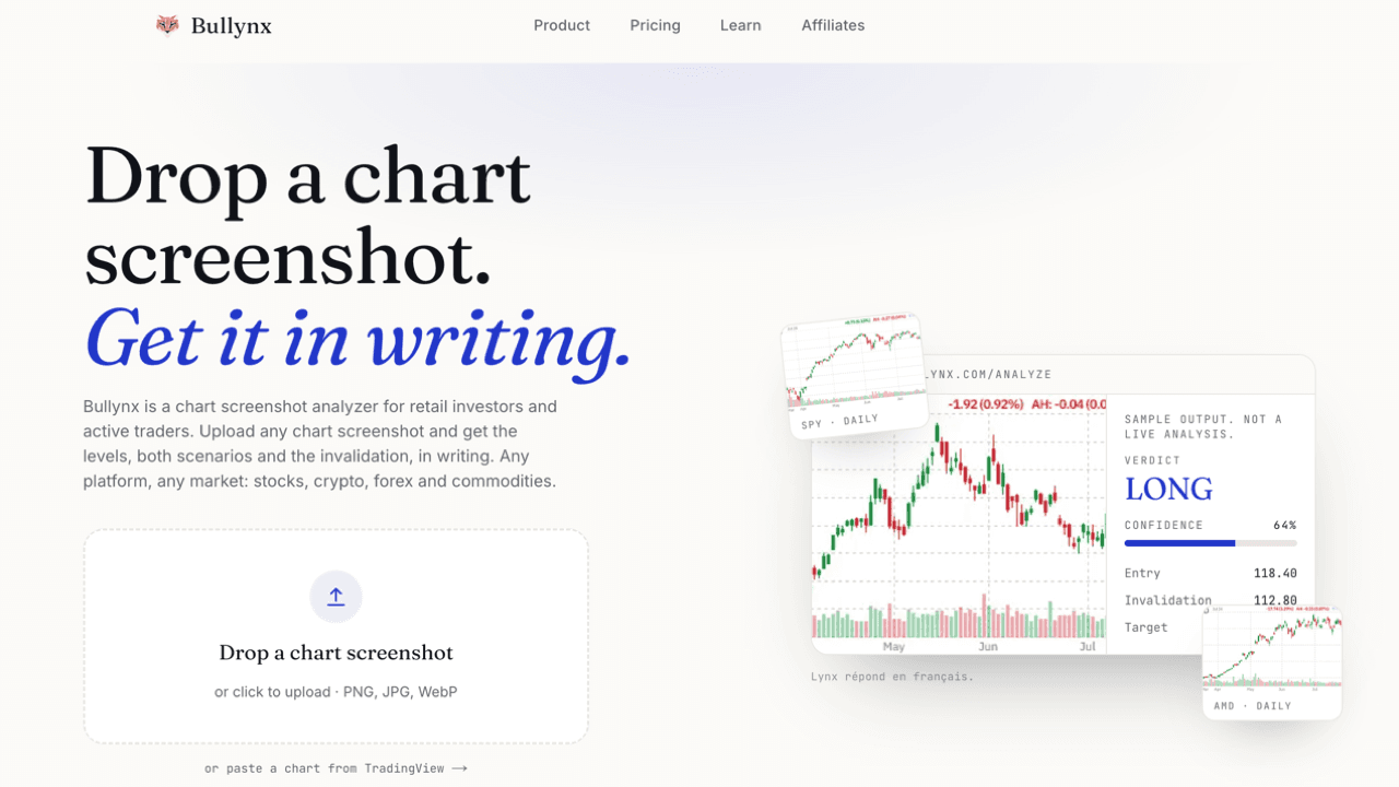 Bullynx - AI-powered chart analysis for retail traders — upload a chart screenshot, get support/resistance levels, scenarios and invalidation points.