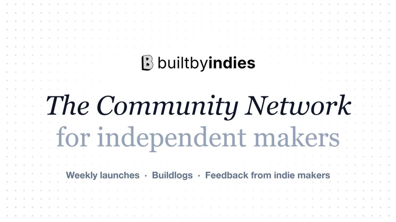 Builtbyindies - A community platform for independent makers to launch products weekly, share buildlogs, and get feedback from other founders building in public.