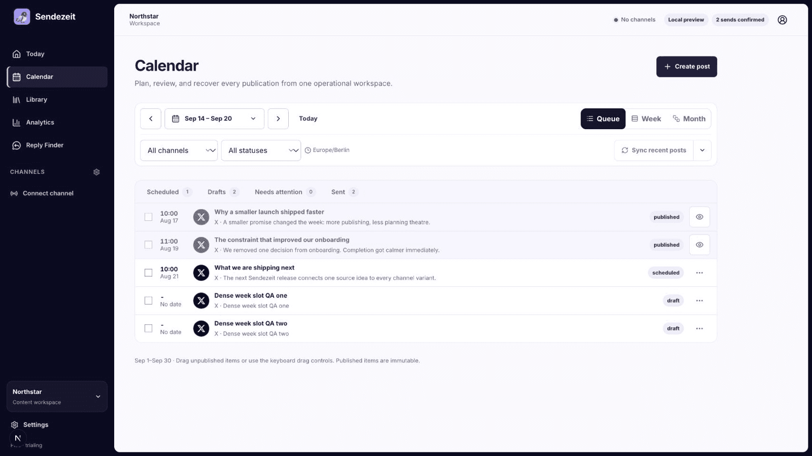 Sendezeit - Stop rewriting the same post for every platform.
