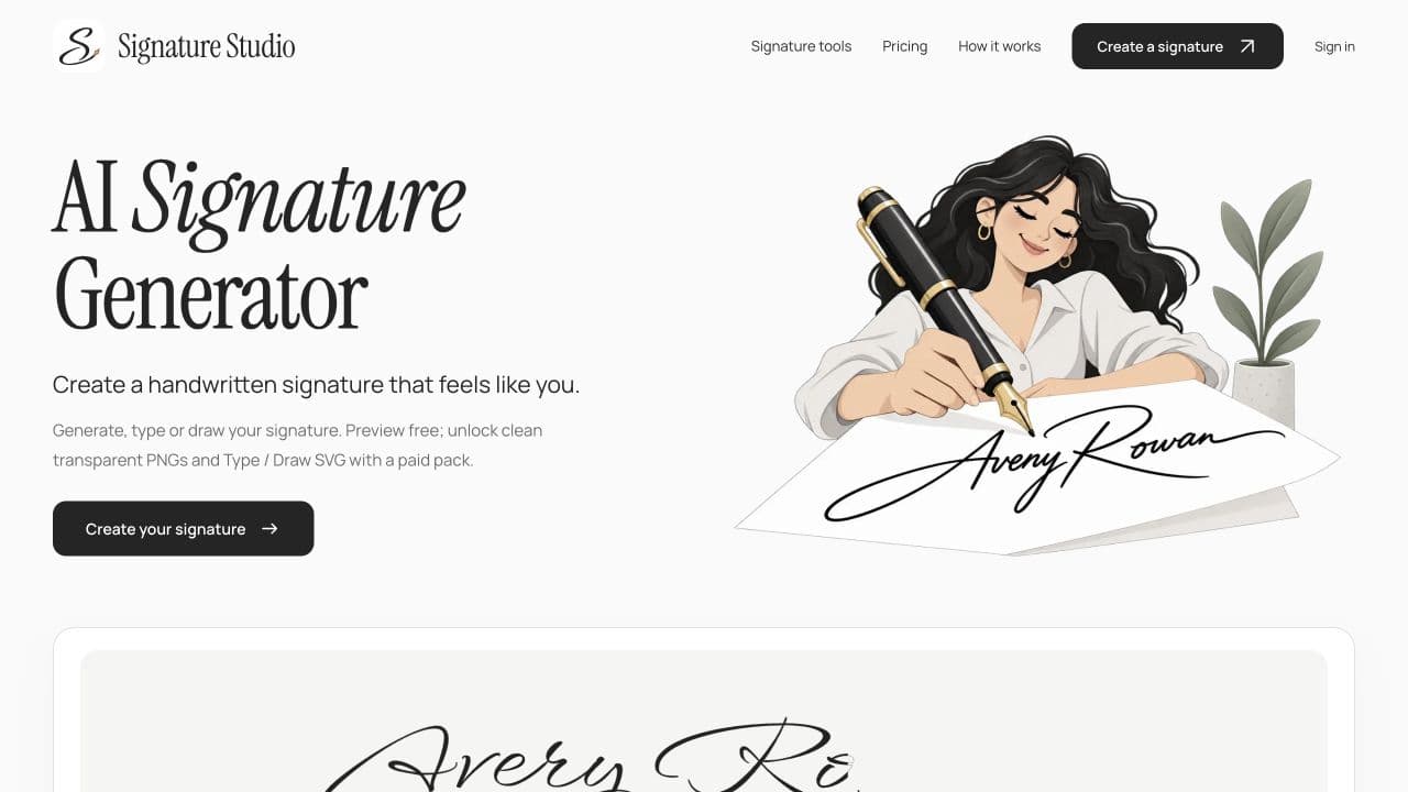 AI Signature Generator - Explore AI signature styles and create a typed or drawn signature.