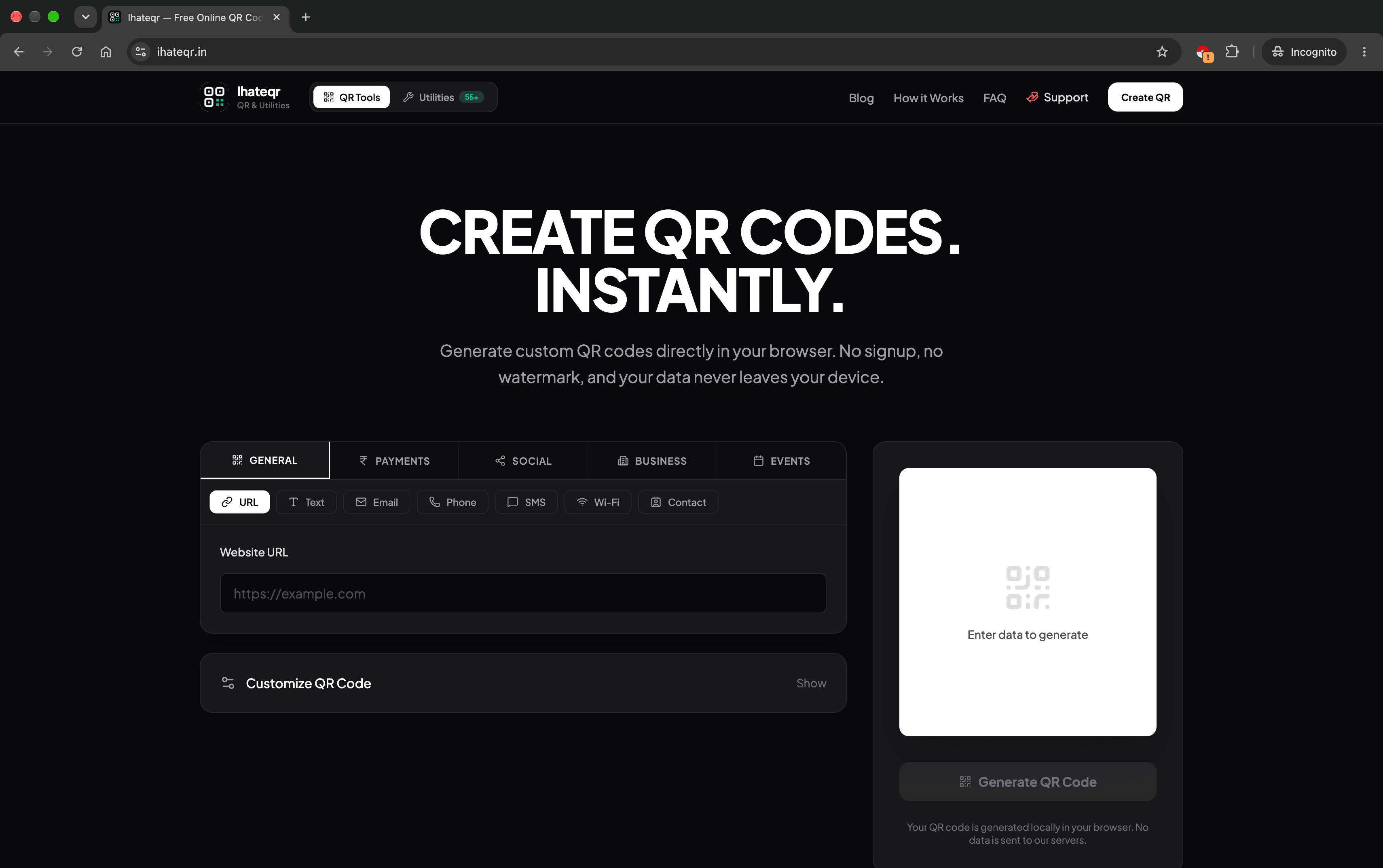 Ihateqr - Create QR codes free — no signup, no watermark, no paywall.