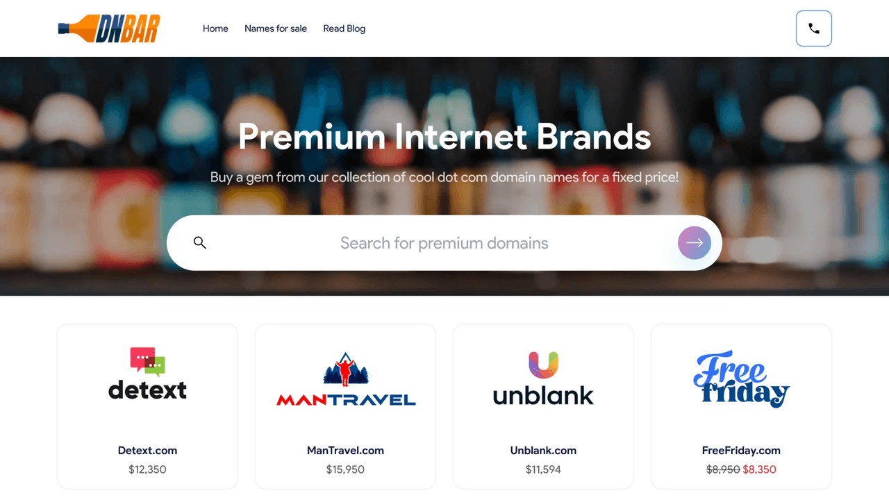 DNbar - DNbar is a curated marketplace of hand-picked, brandable domain names sold at fixed prices.
