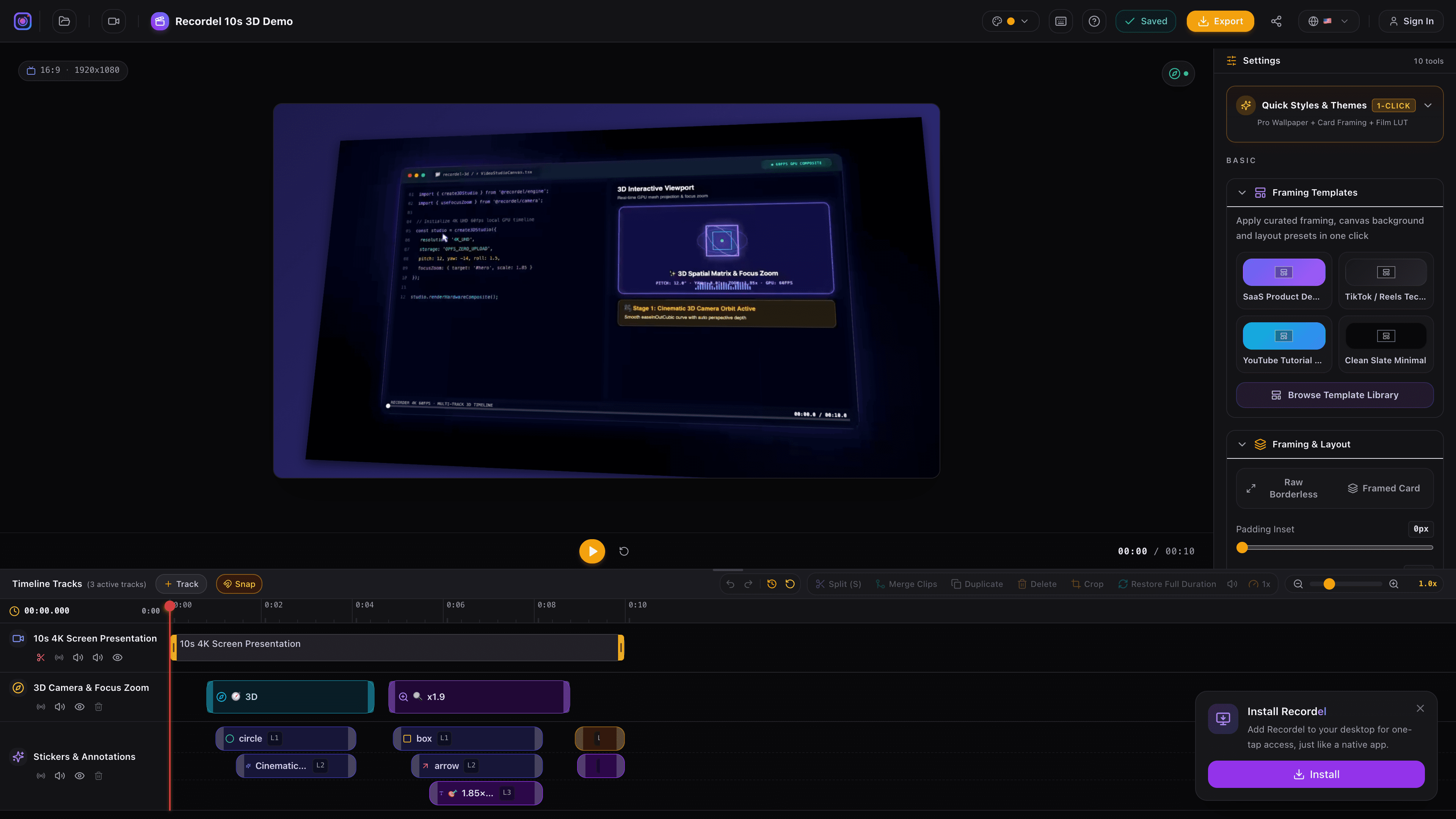 Recordel - Create studio-grade SaaS demos and product videos in minutes with 3D camera effects and AI editing, all processed locally in your browser.