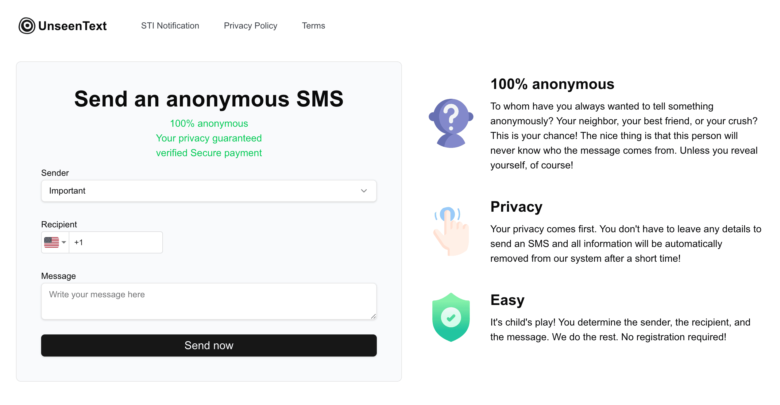 UnseenText - Send anonymous text